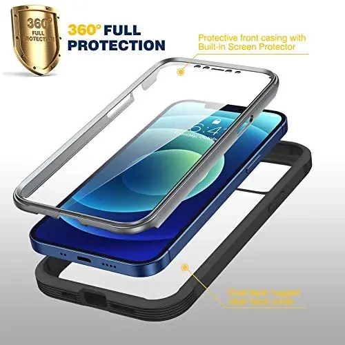 Diaclara Designed for iPhone 12 Mini Case, Full Body Rugged with Built-in Touch Sensitive Anti-Scratch Screen Protector, Soft TPU Bumper Case for iPhone 12 Mini 5.4