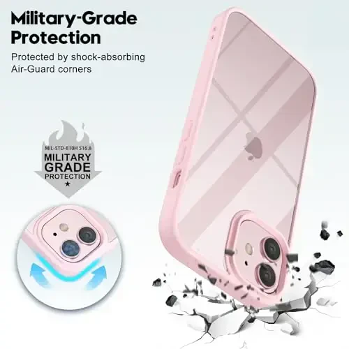 LoeoeL for iPhone 12 Mini Case Clear, Transparent Hybrid 12 Mini Phone Case [Hard Plastic & Soft Silicone Bumper] Acrylic Non Yellowing Thin Slim Protective Cover for Women, Light Pink - 6