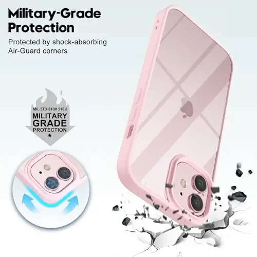 LoeoeL for iPhone 12 Mini Case Clear, Transparent Hybrid 12 Mini Phone Case [Hard Plastic & Soft Silicone Bumper] Acrylic Non Yellowing Thin Slim Protective Cover for Women, Light Pink - 6