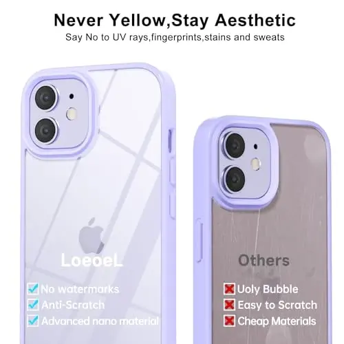 LoeoeL for iPhone 12 Mini Case Clear, Transparent Hybrid 12 Mini Phone Case [Hard Plastic & Soft Silicone Bumper] Acrylic Non Yellowing Thin Slim Protective Cover for Women, Purple Lavender - 4