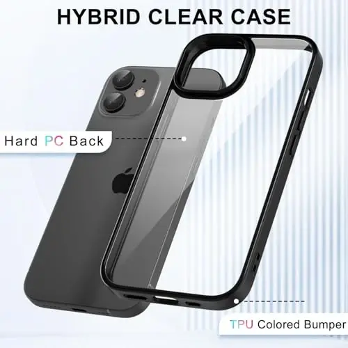 iPhone 12 Mini Kılıfı Şeffaf için LoeoeL, Şeffaf Hibrit 12 Mini Telefon Kılıfı [Sert Plastik ve Yumuşak Silikon Tampon] Akrilik Sararmayan İnce İnce Koruyucu Kapak Kadınlar için, Siyah - 3