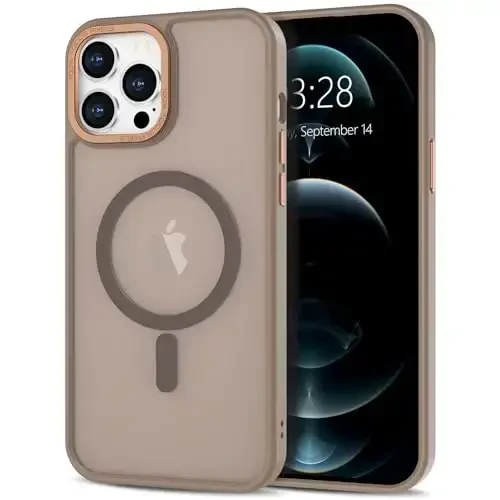 Anuck Case for iPhone 12 Pro Case Magnetic Phone Case Compatible with MagSafe, Soft TPU Bumper Hard Translucent Matte Back Slim Fit Shockproof Protective Cover for Men Women Girls - Brown - ANUCK