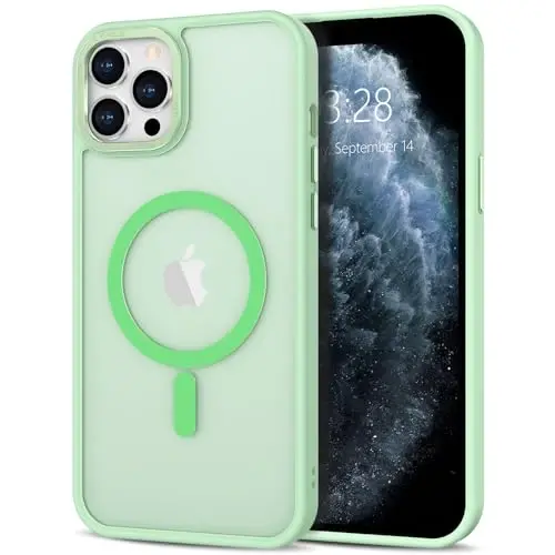 Anuck Case for iPhone 12 Pro Case Magnetic Phone Case Compatible with MagSafe, Soft TPU Bumper Hard Translucent Matte Back Slim Fit Shockproof Protective Cover for Men Women Girls - Green - 1