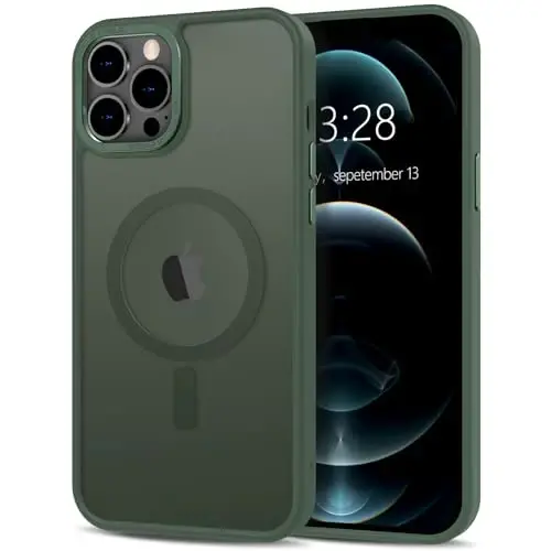 Anuck Case for iPhone 12 Pro Case Magnetic Phone Case Compatible with MagSafe, Soft TPU Bumper Hard Translucent Matte Back Slim Fit Shockproof Protective Cover for Men Women Girls - Dark Green - 1