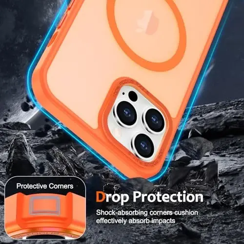 Anuck Case for iPhone 12 Pro Case Magnetic Phone Case Compatible with MagSafe, Soft TPU Bumper Hard Translucent Matte Back Slim Fit Shockproof Protective Cover for Men Women Girls - Orange - 9