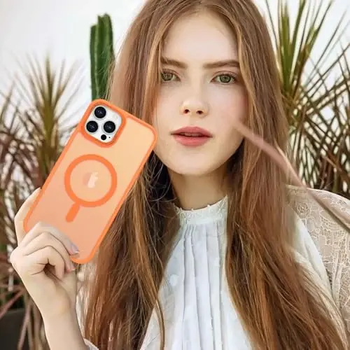 Anuck Case for iPhone 12 Pro Case Magnetic Phone Case Compatible with MagSafe, Soft TPU Bumper Hard Translucent Matte Back Slim Fit Shockproof Protective Cover for Men Women Girls - Orange - 7