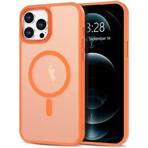 Anuck Case for iPhone 12 Pro Case Magnetic Phone Case Compatible with MagSafe, Soft TPU Bumper Hard Translucent Matte Back Slim Fit Shockproof Protective Cover for Men Women Girls - Orange - 1
