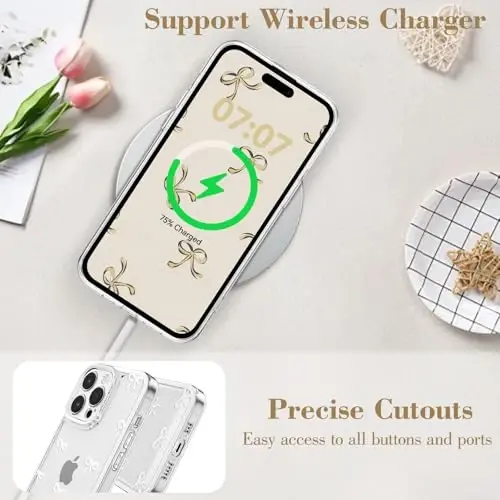 EYZUTAK Case for iPhone 12 Pro, Clear Cute Ribbon Bowknot Pattern Aesthetic Transparent Phone Case Raised Camera Protection Stylish Slim Soft Durable TPU Protective Cover for Women Girls - White - 5
