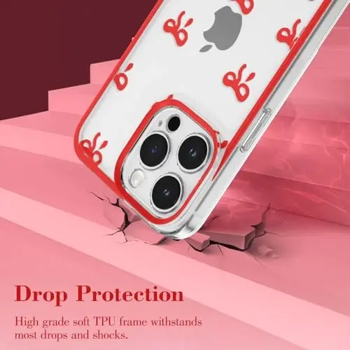 EYZUTAK Case for iPhone 12 Pro, Clear Cute Ribbon Bowknot Pattern Aesthetic Transparent Phone Case Raised Camera Protection Stylish Slim Soft Durable TPU Protective Cover for Women Girls - Red - 3