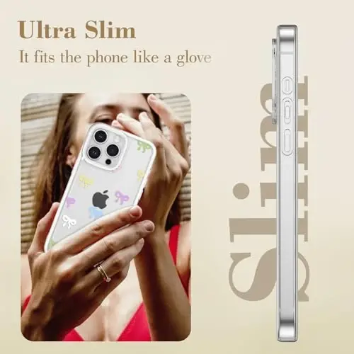 EYZUTAK Case for iPhone 12 Pro, Clear Cute Ribbon Bowknot Pattern Aesthetic Transparent Phone Case Raised Camera Protection Stylish Slim Soft Durable TPU Protective Cover for Women Girls - Colorful - 8