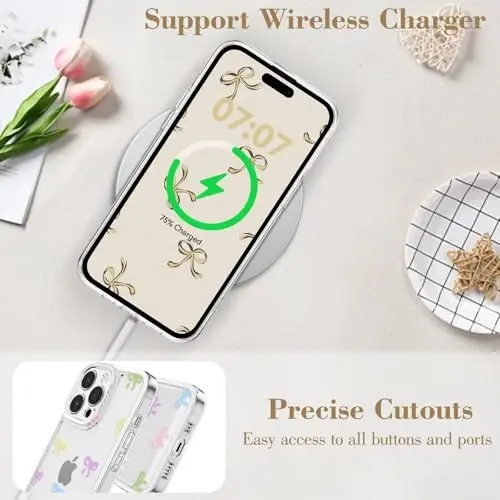 EYZUTAK Case for iPhone 12 Pro, Clear Cute Ribbon Bowknot Pattern Aesthetic Transparent Phone Case Raised Camera Protection Stylish Slim Soft Durable TPU Protective Cover for Women Girls - Colorful - 10