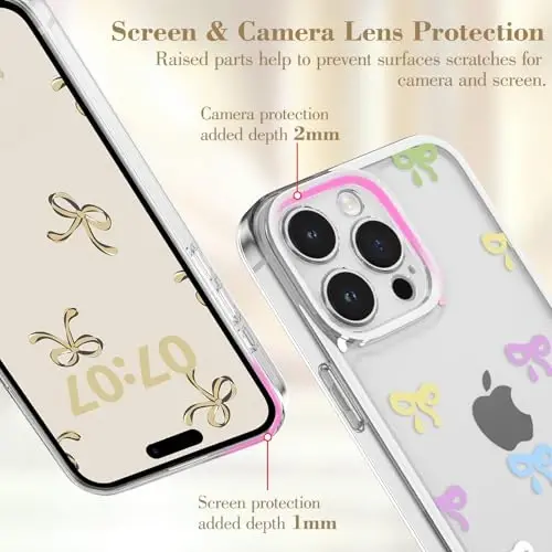 EYZUTAK Case for iPhone 12 Pro, Clear Cute Ribbon Bowknot Pattern Aesthetic Transparent Phone Case Raised Camera Protection Stylish Slim Soft Durable TPU Protective Cover for Women Girls - Colorful - 2