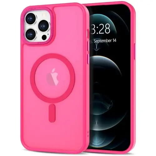 Anuck Case for iPhone 12 Pro Case Magnetic Phone Case Compatible with MagSafe, Soft TPU Bumper Hard Translucent Matte Back Slim Fit Shockproof Protective Cover for Men Women Girls - Hot Pink 