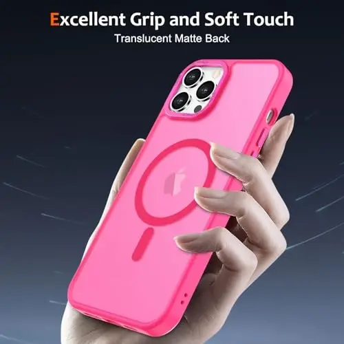 Anuck Case for iPhone 12 Pro Case Magnetic Phone Case Compatible with MagSafe, Soft TPU Bumper Hard Translucent Matte Back Slim Fit Shockproof Protective Cover for Men Women Girls - Hot Pink - 5
