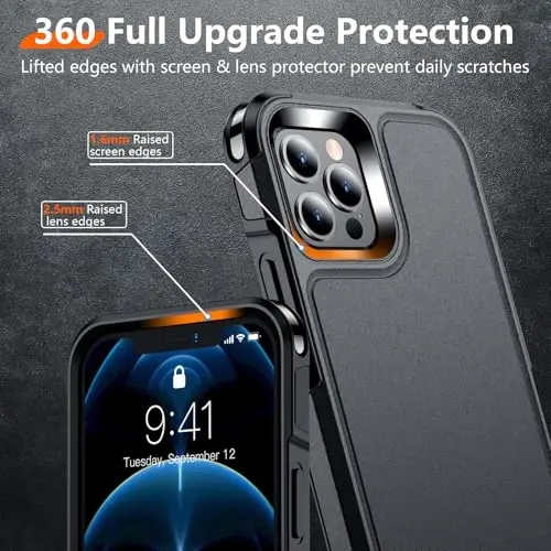 Red2Fire for iPhone 12 Pro Max Case [Military Grade Drop Protection] Non-Slip Heavy Duty Full-Body Shockproof Protection Phone Case for iPhone 12 Pro Max 6.7 inch Black - 5