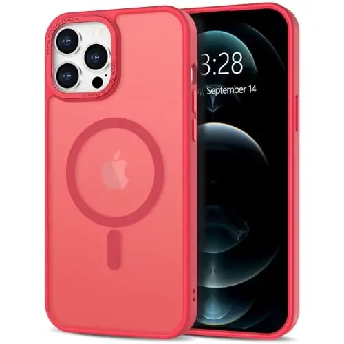 Anuck Case for iPhone 12 Pro Max Case Magnetic Phone Case Compatible with MagSafe, Soft TPU Bumper Hard Translucent Matte Back Slim Fit Shockproof Protective Cover for Men Women Girls - Light Red - 1
