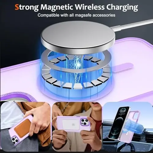 Anuck Case for iPhone 12 Pro Max Case Magnetic Phone Case Compatible with MagSafe, Soft TPU Bumper Hard Translucent Matte Back Slim Fit Shockproof Protective Cover for Men Women Girls - Light Purple - 2