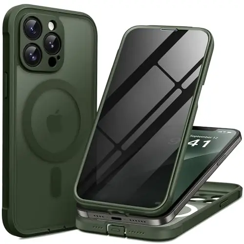 BERFY for iPhone 12 Pro Max Case, Compatible with MagSafe, Built-in Privacy Screen Protector and Camera Protection, Anti-Spy Full Body Shockproof Matte Phone Case for 12 Pro Max 6.7