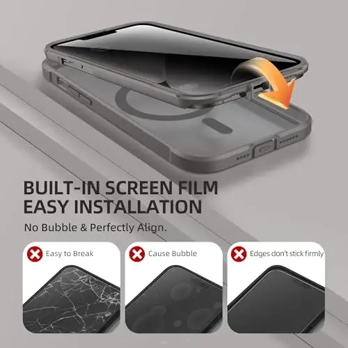 BERFY for iPhone 12 Pro Max Case, Compatible with Magsafe, Gray | Built-in Privacy Screen Protector, Full Camera Protection, Shockproof Full Body Magnetic Clear Phone Case 6.7