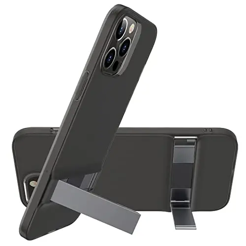iPhone 12 Pro Max için ESR Metal Kickstand Kılıf [Patentli Tasarım] [İki Yönlü Stand] [Güçlendirilmiş Düşme Koruması] iPhone 2020, 6.7 İnç için Esnek TPU Yumuşak Arka Kısım – Yarı Saydam Siyah 