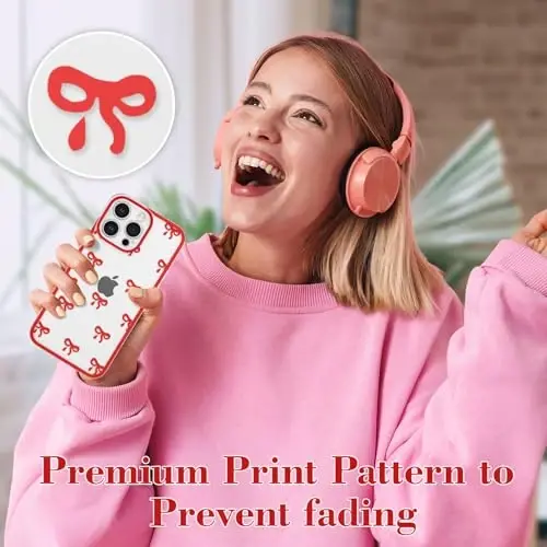 EYZUTAK Case for iPhone 12 Pro Max, Clear Cute Ribbon Bowknot Pattern Aesthetic Transparent Phone Case Raised Camera Protection Stylish Slim Soft Durable TPU Protective Cover for Women Girls - Red - 8