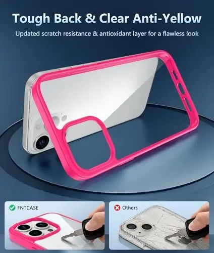 FNTCASE for iPhone 12 Pro-Max Case: Clear Phone Cases Compatible with Magsafe Slim Anti Yellowing Military Grade Drop Protection Rugged Shockproof Protective Transparent Cell Cover (D-Hot Pink) - 3