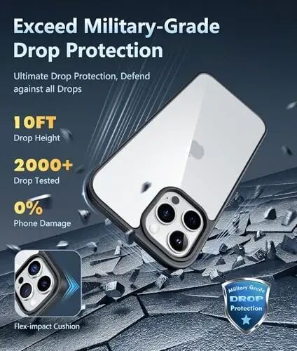 FNTCASE for iPhone 12 Pro-Max Phone Case Clear Anti Yellowing Cover | Military Grade Drop Protection, Slim Rugged Phone Cases, Shockproof Protective Bumper, Transparent Cell Cover 