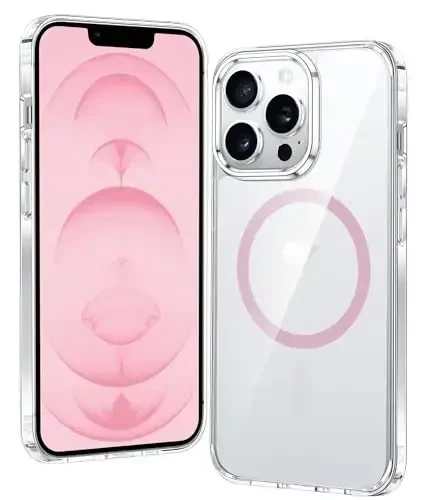 FNTCASE for iPhone 12 Pro-Max Case: Clear Magnetic Phone Cases Compatible with Magsafe Slim Anti Yellowing Military Grade Drop Protection Rugged Protective Transparent Cell Phone Cover (D-Pink) 