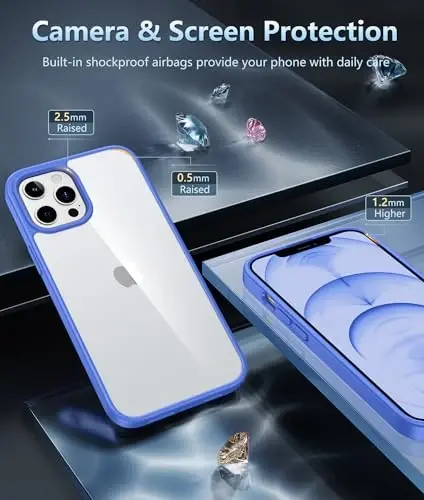 FNTCASE for iPhone 12 Pro-Max Case: Clear Phone Cases Compatible with Magsafe Slim Anti Yellowing Military Grade Drop Protection Rugged Protective Transparent Cell Phone Cover (D-Ultramarine) - 5