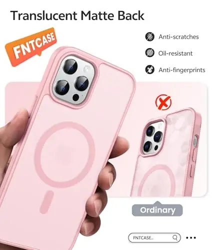 FNTCASE for iPhone 12 Pro Max Case: [Compatible with Magsafe] Translucent Matte Magnetic Phone Cover - Military Grade Drop Protection Shockproof Protective Cases - Light Pink - 5