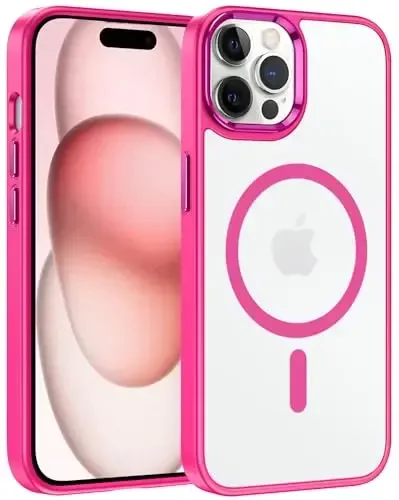 FNTCASE for iPhone 12 Pro Max Case: [Compatible with Magsafe] Translucent Matte Magnetic Phone Cover - Military Grade Drop Protection Shockproof Protective Cases - Hot Pink - FNTCASE