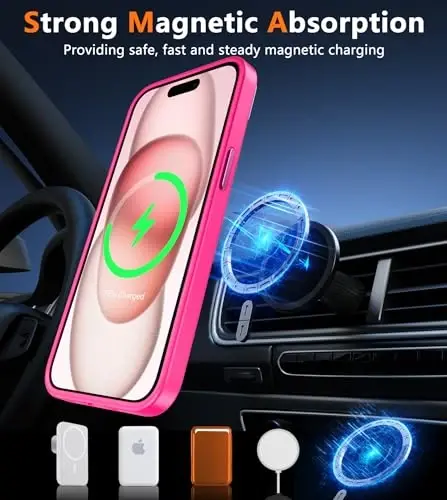 FNTCASE for iPhone 12 Pro Max Case: [Compatible with Magsafe] Translucent Matte Magnetic Phone Cover - Military Grade Drop Protection Shockproof Protective Cases - Hot Pink - 4