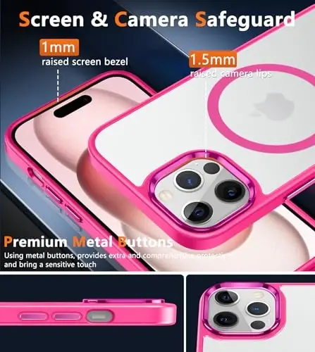 FNTCASE for iPhone 12 Pro Max Case: [Compatible with Magsafe] Translucent Matte Magnetic Phone Cover - Military Grade Drop Protection Shockproof Protective Cases - Hot Pink - 6