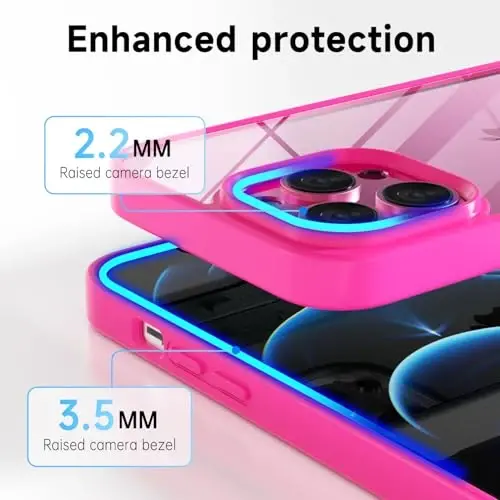 LoeoeL for iPhone 12 Pro Max Case Clear, Transparent Hybrid 12 Pro Max Phone Case [Hard Plastic & Soft Silicone Bumper] Acrylic Non Yellowing Thin Slim Protective Cover for Women, Neon Hot Pink - 5