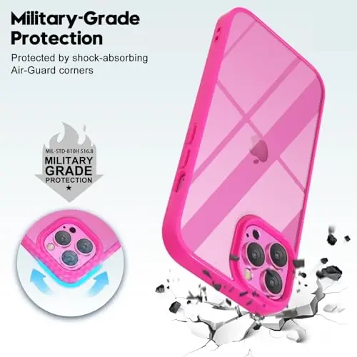 LoeoeL for iPhone 12 Pro Max Case Clear, Transparent Hybrid 12 Pro Max Phone Case [Hard Plastic & Soft Silicone Bumper] Acrylic Non Yellowing Thin Slim Protective Cover for Women, Neon Hot Pink - 6