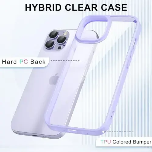 LoeoeL for iPhone 12 Pro Max Case Clear, Transparent Hybrid 12 Pro Max Phone Case [Hard Plastic & Soft Silicone Bumper] Acrylic Non Yellowing Thin Slim Protective Cover for Women, Purple Lavender - 3