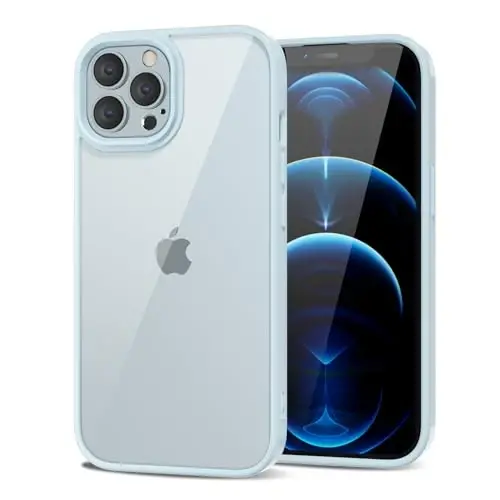 LoeoeL for iPhone 12 Pro Max Case Clear, Transparent Hybrid 12 Pro Max Phone Case [Hard Plastic & Soft Silicone Bumper] Acrylic Non Yellowing Thin Slim Protective Cover for Women, Light Blue - LOEOEL