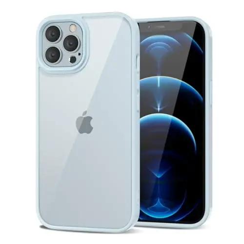 LoeoeL for iPhone 12 Pro Max Case Clear, Transparent Hybrid 12 Pro Max Phone Case [Hard Plastic & Soft Silicone Bumper] Acrylic Non Yellowing Thin Slim Protective Cover for Women, Light Blue 