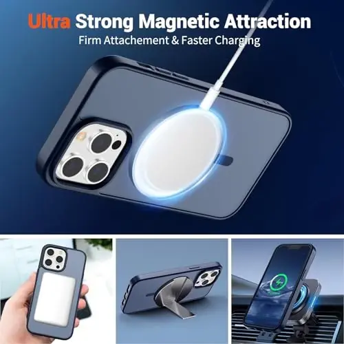 iPhone 12 Pro Max için SUPFINE Manyetik Kılıf, Ekran Koruyuculu (MagSafe Uyumlu) (Askeri Sınıf Düşme Koruması) Yarı Saydam Mat Darbeye Dayanıklı Telefon Kılıfı, Koyu Mavi - 3