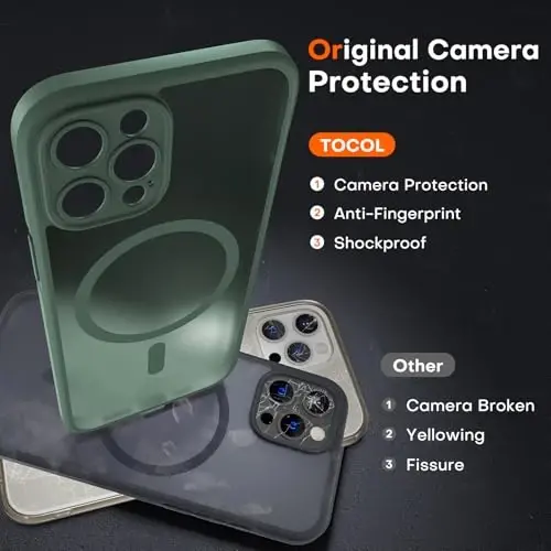 TOCOL Magnetic for iPhone 12 Pro Max Case, Upgraded Full Camera Protection, Compatible with Magsafe, Drop Protection, Translucent Matte Back Bumper Phone Cover 6.7-Inch（Alpine Green） - 5