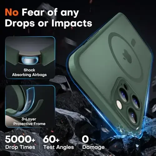 TOCOL Magnetic for iPhone 12 Pro Max Case, Upgraded Full Camera Protection, Compatible with Magsafe, Drop Protection, Translucent Matte Back Bumper Phone Cover 6.7-Inch（Alpine Green） - 4