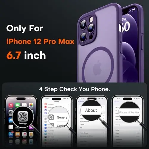 TOCOL Magnetic for iPhone 12 Pro Max Case, Upgraded Full Camera Protection, Compatible with Magsafe, Drop Protection, Translucent Matte Back Bumper Phone Cover 6.7-Inch（Midnight Purple） - TOCOL (1)