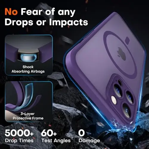 TOCOL Magnetic for iPhone 12 Pro Max Case, Upgraded Full Camera Protection, Compatible with Magsafe, Drop Protection, Translucent Matte Back Bumper Phone Cover 6.7-Inch（Midnight Purple） - 4
