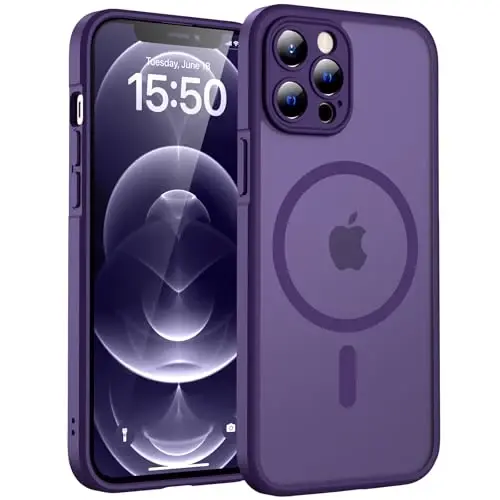 iPhone 12 Pro Max için TOCOL Manyetik Kılıf, Gelişmiş Tam Kamera Koruması, Magsafe Uyumlu, Düşme Koruması, Yarı Saydam Mat Arka Tampon Telefon Kapağı 6,7 İnç (Gece Yarısı Moru) 