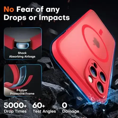 TOCOL Magnetic for iPhone 12 Pro Max Case, Upgraded Full Camera Protection, Compatible with Magsafe, Drop Protection, Translucent Matte Back Bumper Phone Cover 6.7-Inch（Red） - 4
