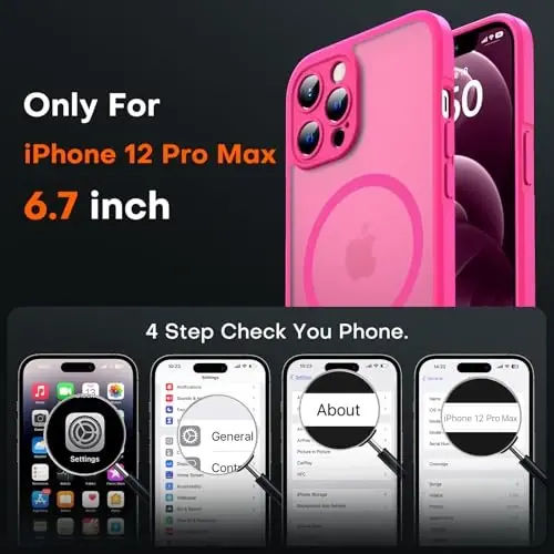 TOCOL Magnetic for iPhone 12 Pro Max Case, Upgraded Full Camera Protection, Compatible with Magsafe, Drop Protection, Translucent Matte Back Bumper Phone Cover 6.7-Inch（Hot Pink） - TOCOL (1)