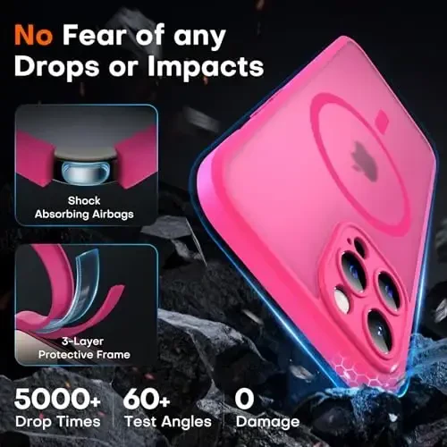 TOCOL Magnetic for iPhone 12 Pro Max Case, Upgraded Full Camera Protection, Compatible with Magsafe, Drop Protection, Translucent Matte Back Bumper Phone Cover 6.7-Inch（Hot Pink） - 4