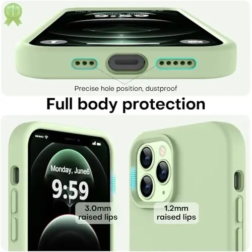 LOVE 3000 Compatible with iPhone 12 Pro Max Phone Case | Thickening Liquid Silicone | Anti-Scratch Microfiber Lining | Full-Body Duty Heavy Protection Case for iPhone 12 Pro Max Women Girls, Matcha - 3