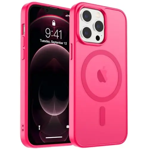 zapica Magnetic for iPhone 12 Pro Max Case, [Compatible with MagSafe] [Military Grade Drop Protection] Translucent Matte Shockproof Anti-Scratch Phone Case, Hot Pink - 1
