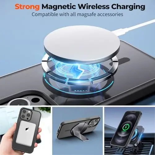 zapica Magnetic for iPhone 12 Pro Max Case, [Compatible with MagSafe] [Military Grade Drop Protection] Translucent Matte Shockproof Anti-Scratch Phone Case, Black - 3